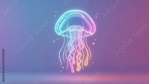 Ethereal Neon Jellyfish Glowing in Vibrant Ocean Dreamscape with Pastel Hues and Shimmering Accents