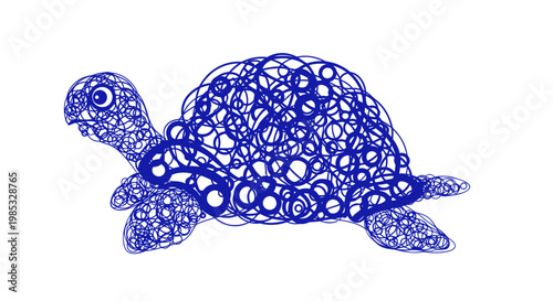 Blue Scribble Turtle Illustration on White Background