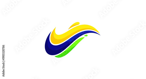 Abstract colorful swoosh logo, graphic design, vibrant movement, white background