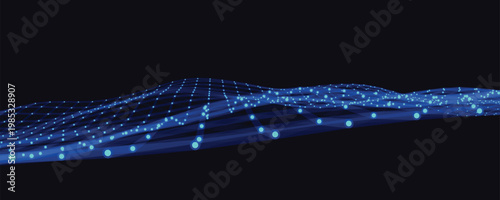 Big Data Stream Abstract Wave with Flowing Particles, Digital Data Visualization Cyber Technology Background
