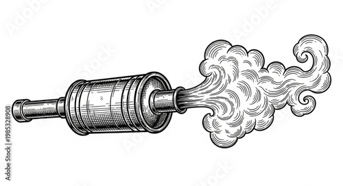 Vintage Engraved Wooden Rolling Pin Emitting Smoke.