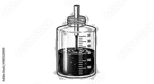 Vintage glass syringe with graduated measurement markings.