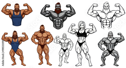 Muscular Bodybuilders Posing, Men and Woman, Fitness Icons