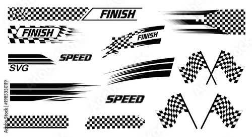 Racing Flags, Speed Lines and Finish Line Graphics - Vector Set