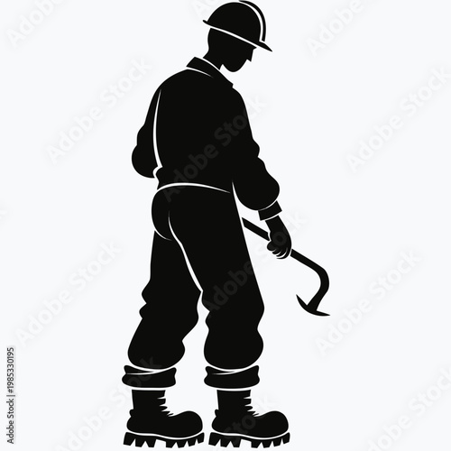 Black silhouette fireman, firefighter icon, rescue worker, emergency responder