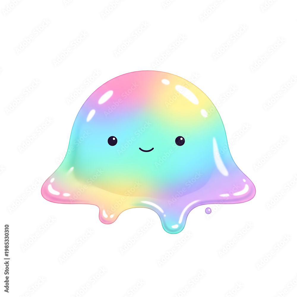 Fototapeta premium Cute Rainbow Blob Character with Smiling Face and Dripping Edges, Whimsical and Playful Design