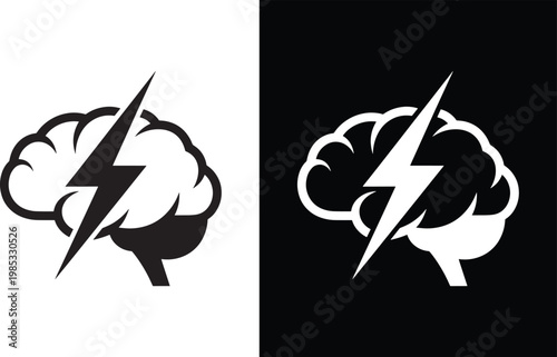 Brain with lightning bolt icon lightning electricity intelligence creativity inspiration innovation neurology illustration abstract symbolic metaphor contrast