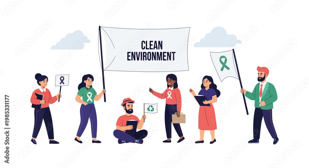 Fototapeta premium Group of activists holding banners for environmental awareness