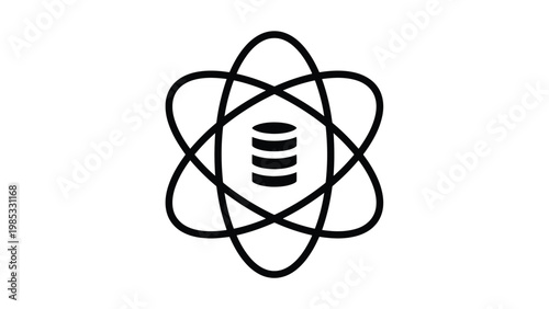 Modernized atomic symbol featuring a stylized server icon in the nucleus Vector