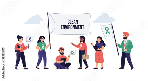 Group of activists holding banners for environmental awareness