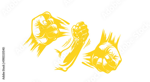 Aggressive Fist Fight, Punching and Fighting Concept, Yellow Illustration