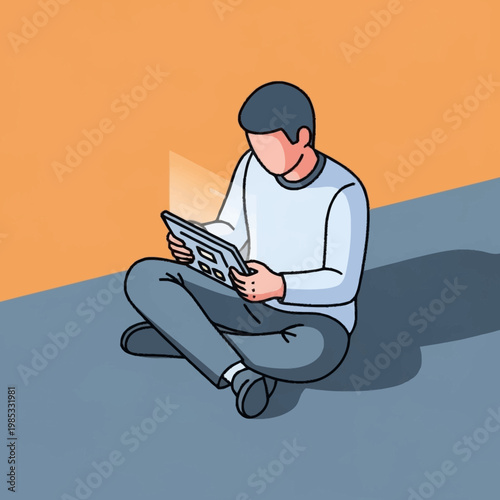 A man sitting with a tablet.