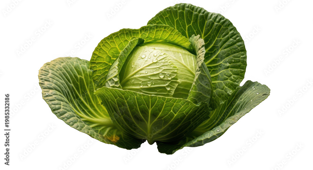 Obraz premium Fresh green cabbage on white background, healthy food, vegetable