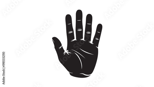 Black Hand Silhouette Facing Forward Isolated On White For Universal Communication Concepts