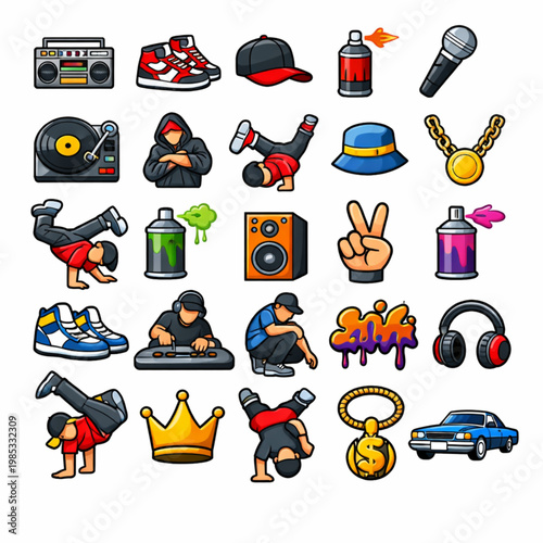 Canvas Print Hip Hop Dance Icons Set - Vector Illustrations