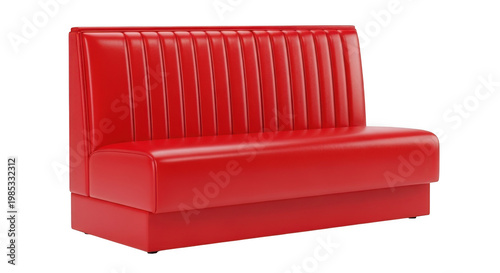 Red leather sofa, modern furniture, living room, home decor