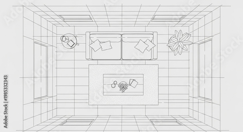 Architectural drawing of a modern interior space design.