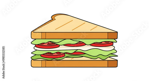 Triangle Sandwich with Lettuce and Tomato Slices on White Background