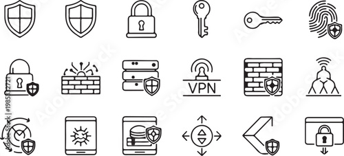 Security and Network Protection Icons for Digital Safety and Data Integrity