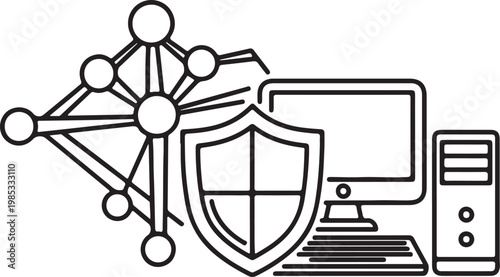 Cybersecurity Network Protection and Computer System Security Icon