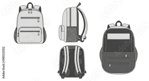 Collection of four different backpacks shown from various angles.