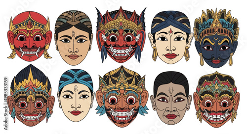 Javanese Traditional Masks and Faces Collection