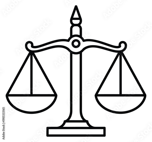 Outline icon of balance scale representing justice equality precise measurement fairness and equilibrium vector illustration legal concept