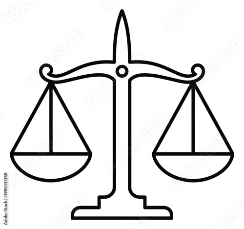 Outline icon of balance scale representing justice equality precise measurement fairness and equilibrium vector illustration legal concept