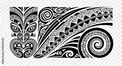 Maori Tribal Tattoo Design, Polynesian Art, Ethnic Pattern, Vintage Style