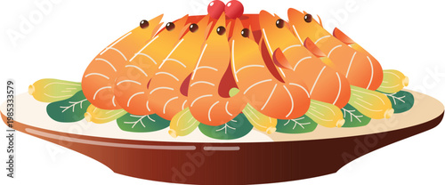 Cooked shrimps on plate