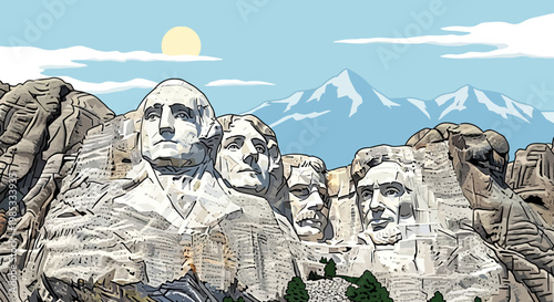 Mount Rushmore National Memorial, South Dakota - Stylized Illustration