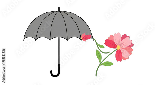 Umbrella Protecting Delicate Pink Flower from Rain, Spring Blossom Protection Concept