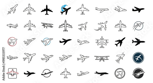 Collection of Airplane Icons and Symbols.