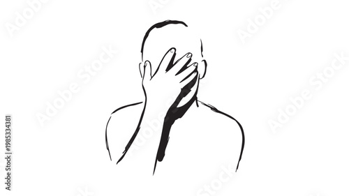 Man Covering Face With Hand In Black And White For Emotions Concepts