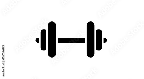 Simple black dumbbell icon on white background, fitness and workout symbol