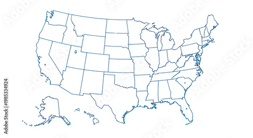 United States map outline, USA states borders, clean white background, vector graphic