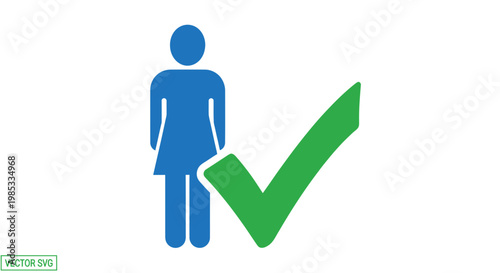 Woman Silhouette with Green Check Mark Icon - Success, Approval, Choice