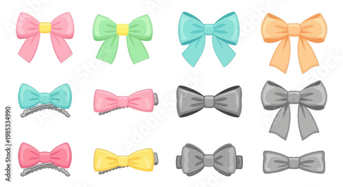 Collection of Cute Bows and Hair Clips in Pastel Colors