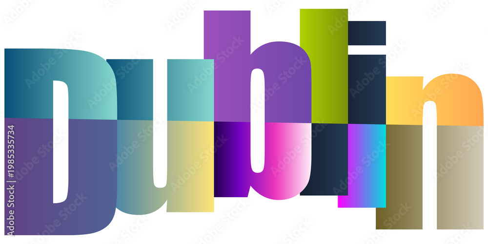 Fototapeta premium Colorful gradient letters spelling dublin isolated on transparent background