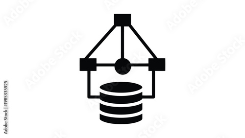 Illustration of a crane lifting a cylindrical database storage unit Vector