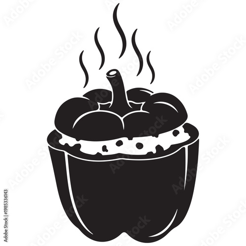 Hot stuffed bell pepper with steam hot food drink