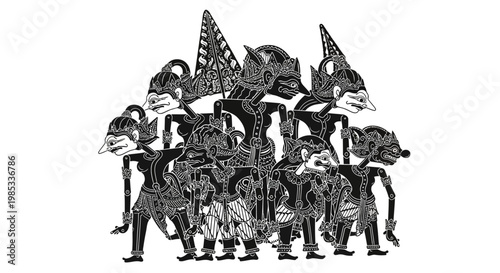 Traditional Indonesian Wayang Kulit Shadow Puppets Group