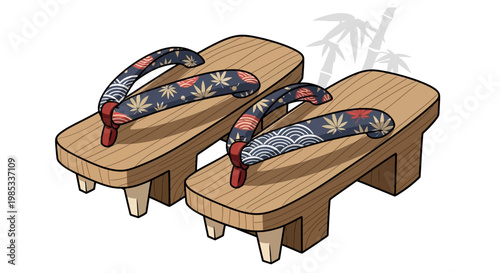 Traditional Japanese Geta Sandals with Bamboo Silhouette