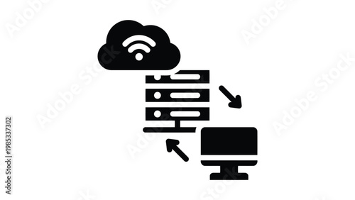 Cloud computing and data storage connecting to a desktop computer Vector