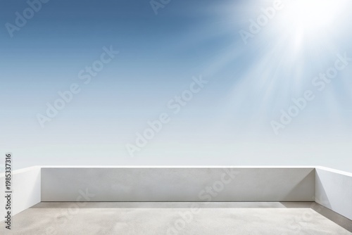 Balcony wall stands against a bright blue sky with a clear horizon line providing an expansive view for architectural design concepts and outdoor renovation planning projects.