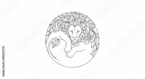 Lion Head Circle Graphic Illustration.