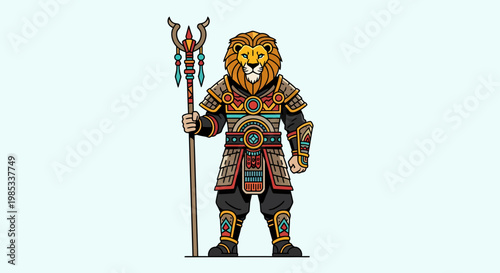 Lion Warrior Fantasy Character Illustration.