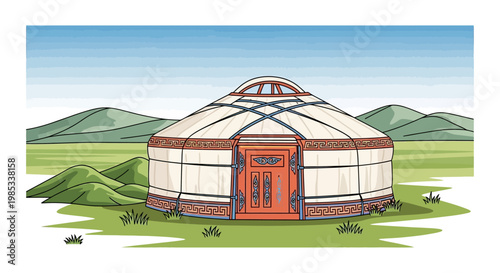 Traditional Mongolian Yurt Dwelling in a Vast Landscape