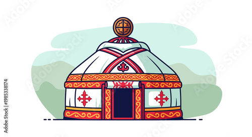 Traditional Mongolian Yurt Home Illustration