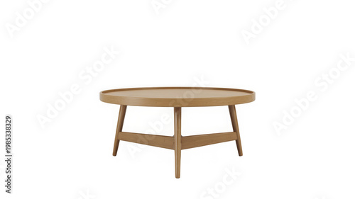  Round wooden coffee table isolated PNG on transparent background, mid-century modern furniture for living room interior design-